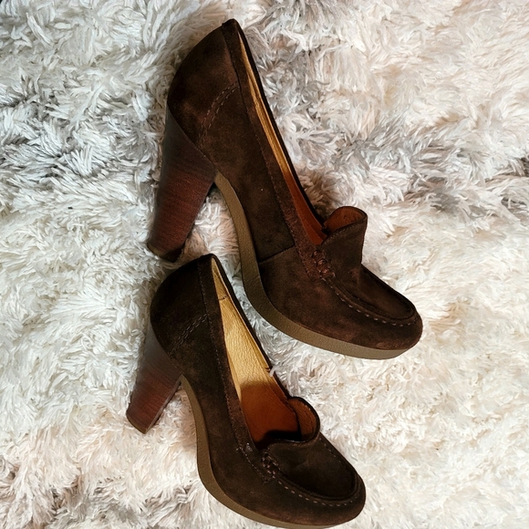 KORS Michael Kors Brown Suede Dolly Loafers with Stack Heel Size 6 M - Picture 2 of 7